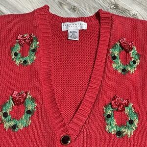 Vtg Womens‎ Christmas Sweater Vest Grannycore Embellished Holiday Cottagecore PL